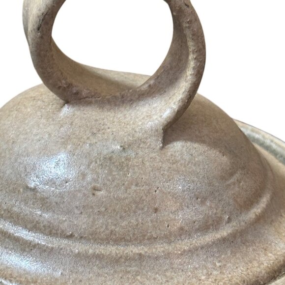 Vintage Handcrafted Ceramic Lidded Jar With Earthy Tones & Rustic Finish - Picture 2 of 10